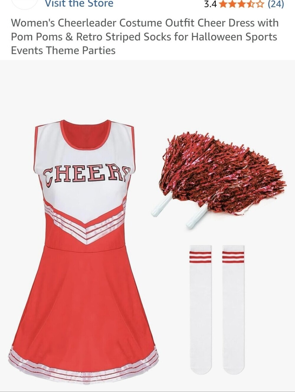 New Cheerleader Costume Dress with Pom Poms and Retro Socks - Red